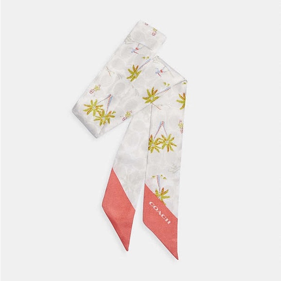 Coach Signature Hawaiian Print Silk Skinny Scarf NWT - Picture 1 of 5